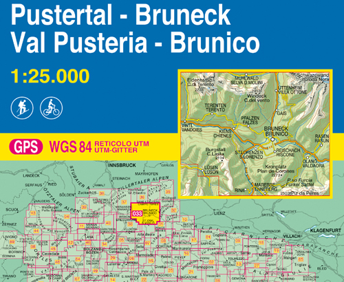 immagine di mappa topografica mappa topografica n.033 - Brunico / Bruneck, Val Pusteria / Pustertal - con reticolo UTM compatibile con sistemi GPS - edizione 2019