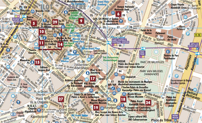 immagine di mappa di città mappa di città Bruxelles / Brussels - mappa della città plastificata, impermeabile, scrivibile e anti-strappo - dettagliata e facile da leggere, con trasporti pubblici, attrazioni e luoghi di interesse - nuova edizione