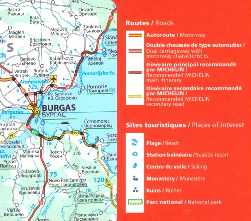 immagine di mappa stradale mappa stradale Bulgaria - con Sofia, Sliven, Dobric - mappa stradale Michelin n.739 - edizione 2025