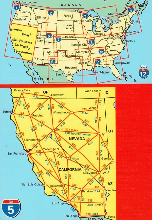 immagine di mappa stradale mappa stradale n.05 - California, Nevada - con San Francisco, Yosemite, Los Angeles, San Diego, Lake Tahoe, Death Valley, Las Vegas - con cartografia aggiornata, dettagliata e facile da leggere + guida stradale - EDIZIONE 2025