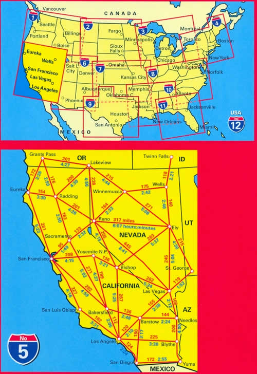 immagine di mappa stradale mappa stradale n.5 - California - con San Francisco, Yosemite, Los Angeles, San Diego, Lake Tahoe, Death Valley, Las Vegas, Nevada - con cartografia aggiornata, dettagliata e facile da leggere + guida stradale