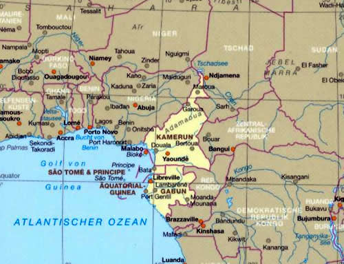 immagine di mappa stradale mappa stradale Camerun (Cameroon/Kamerun), Gabon, Guinea Equatoriale, Bioko e Sao Tome - con Yaoundé, Douala, Bertoua, Garoua, Libreville, Lambaréné, Port Gentil - mappa impermeabile e antistrappo