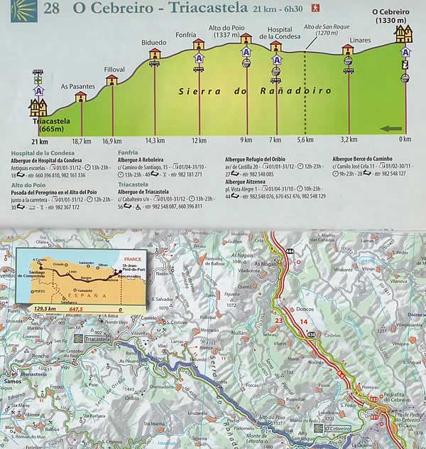 immagine di atlante stradale atlante stradale Cammino di Santiago - da St. Jean Pied de Port a Santiago de Compostela - con Galizia, Asturias, Cantabria, Burgos, Pamplona - atlante tascabile con mappe stradali - Michelin n.160 - con distanze stradali, alberghi, rifugi, indice delle località