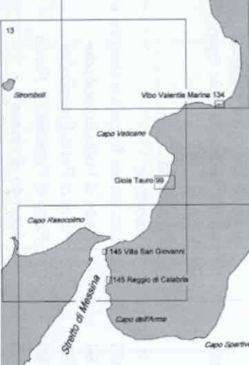 immagine di carta nautica carta nautica 13 - Da Capo Cozzo a Capo Milazzo e Stromboli
