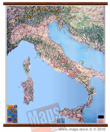 immagine di mappa murale mappa murale Carta Murale d'Italia 100 x 111 cm (plastificata con eleganti aste in legno)
