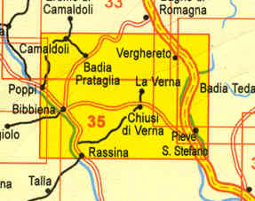 immagine di mappa topografica mappa topografica Casentino, Val Tiberina - mappa escursionistica n.35 - con Parco Naz. Monte Falterona, Campigna, La Verna, Camaldoli, Bibbiena, Verghereto, Poppi - nuova edizione