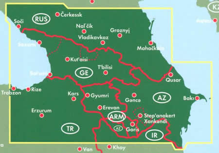 immagine di mappa stradale mappa stradale Caucaso / Kaukasus - con Armenia, Azerbaigian/Azerbaijan, Georgia, Cecenia, Dagestan, Inguscezia, Cabardino-Balcaria, Ossezia del Nord, Karačaj-Circassia - edizione 2019