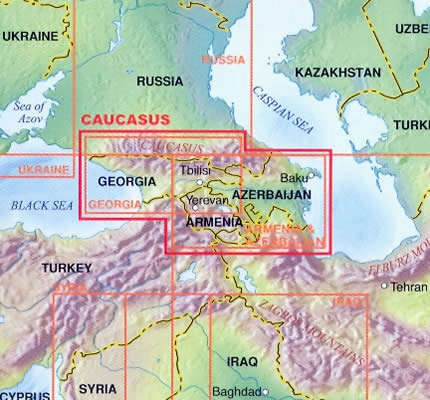 immagine di mappa stradale mappa stradale Caucaso / Kaukasus - con Armenia, Azerbaijan, Georgia - Tblisi, Baku, Yerevan - mappa plastificata - nuova edizione