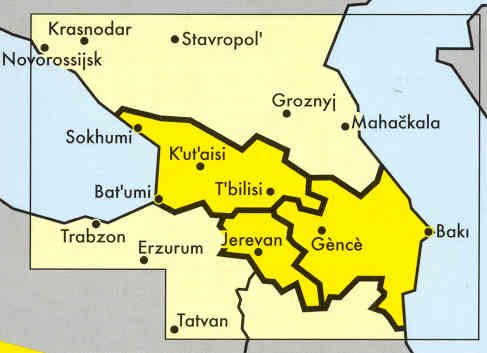 immagine di mappa stradale mappa stradale Caucaso / Kaukasus - Georgia, Armenia, Azerbaijan
