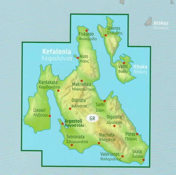 immagine di mappa stradale mappa stradale Cefalonia, Itaca - mappa escursionistica con strade, sentieri, spiagge e luoghi panoramici - edizione 2025