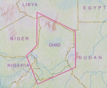immagine di mappa stradale mappa stradale Chad / Ciad - con N'Djamena, Moundou, Bongor, Biltine, Kélo, Abéché, Sarh, Doba, Aozou, Ati, Faya Largeau, Mao, Mongo, Pala, Léré - mappa stradale con distanze chilometriche, piste, parchi e riserve naturali