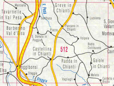 immagine di mappa topografica mappa topografica Chianti - mappa escursionistica n.512 - con sentieri CAI - Val di Pesa, Val d' Elsa, Greve, Radda, Tavarnelle, Gaiole, Poggibonsi - edizione 2023
