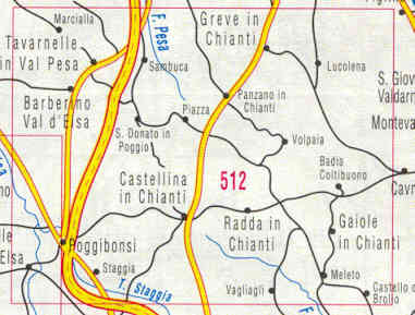 immagine di mappa topografica mappa topografica Chianti - mappa escursionistica n.512 - con sentieri CAI - Val di Pesa, Val d' Elsa, Greve, Radda, Tavarnelle, Gaiole, Poggibonsi - edizione 2025