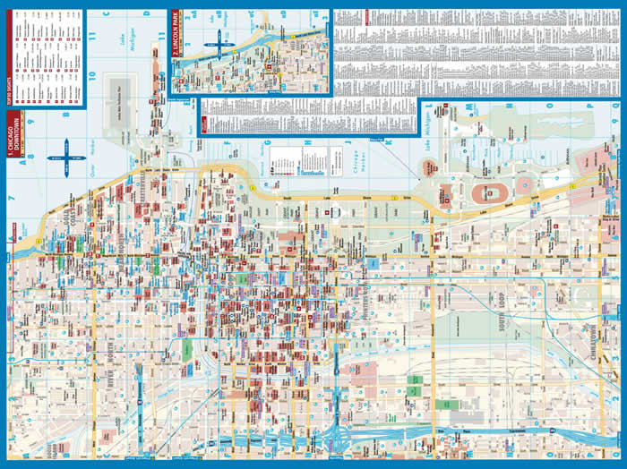 immagine di mappa di città mappa di città Chicago - con Chicago Downtown, Lincoln Park, Hyde Park, O'Hare Airport e dintorni di Chicago - mappa della città plastificata, impermeabile, scrivibile e anti-strappo - dettagliata e facile da leggere, con trasporti pubblici, attrazioni e luoghi di interesse - nuova edizione