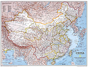 immagine di mappa murale mappa murale Cina - Carta Murale 74 x 56 cm