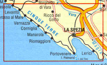 immagine di mappa topografica mappa topografica Cinque Terre, Levanto, Monterosso, Riomaggiore, Golfo della Spezia, Montemarcello, Portovenere, Lerici