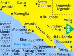 immagine di mappa topografica mappa topografica n.644 - Cinque Terre - Sestri Levante, Moneglia, Deiva Marina, Levanto, Monterosso, Riomaggiore, Portovenere, La Spezia, Sarzana, Lerici, Ameglia, Palmaria, Carro, Sesta Godano, Brugnato, Aulla, S. Stefano di Magra - mappa plastificata, nuova edizione