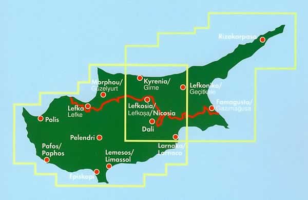 immagine di mappa stradale mappa stradale Cipro - mappa stradale - con spiagge, luoghi panoramici, parchi e riserve naturali - edizione 2025