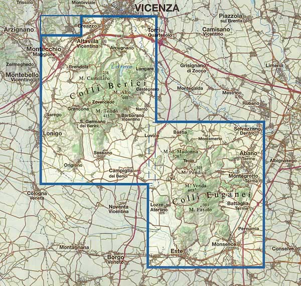 immagine di mappa topografica mappa topografica n.060 - Colli Euganei, Albano e Montegrotto Terme - Este, Baone, Monselice, Cinto Euganeo, Lozzo Atesino, M. Fasolo, M. Venda, Galzignano Terme, Battaglia Terme, Torreglia, M. Pendice, Teolo, Montemerlo, Bastia, Salvazzano Dentro - con reticolo UTM compatibile con GPS - impermeabile, antistrappo, plastic-free, eco-friendly - nuova edizione