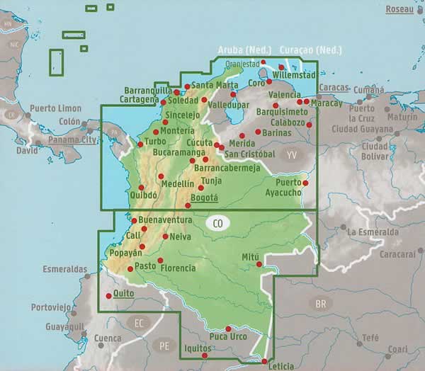immagine di mappa stradale mappa stradale Colombia - mappa stradale - con Bogotà, Medellín, Cali, Barranquilla, Bucaramanga, Cartagena de Indias, Cùcuta, Soledad, Soacha, Ibagué, Pereira, Popayan - edizione 2025