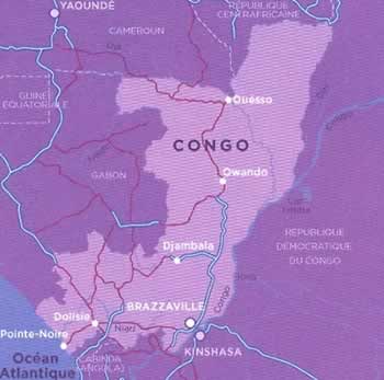 immagine di mappa stradale mappa stradale Congo - mappa stradale con parchi e riserve naturali