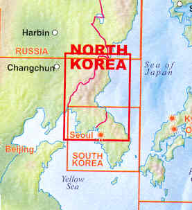 immagine di mappa stradale mappa stradale Corea del Nord e Sud / North and South Korea - con mappe di PyongYang e Seoul - Set di 2 mappe stradali