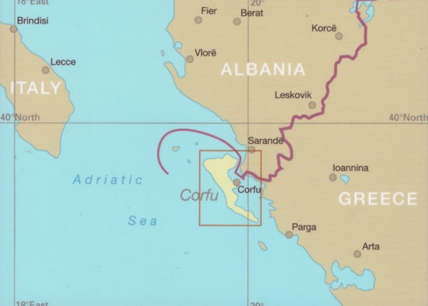immagine di mappa stradale mappa stradale Corfù - con le località di Agios Georgios, Achilleio, Ereikoussa, Esperion, Faiakes, Fanò (Othonoi), Kassopaia, Korissia, Lefkimmi, Mathraki, Meliteieis, Palaiokastritsa, Parelioi, Thinali - mappa impermeabile e antistrappo