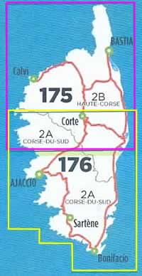 immagine di mappa topografica mappa topografica Corsica del Nord + Corsica del Sud - con Bastia, Corte, Calvi, Ajaccio, Sartene, Bonifacio - set di 2 mappe escursionistiche - compatibili con GPS