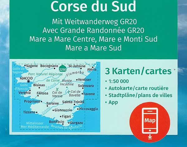 immagine di mappa topografica mappa topografica Corsica del Sud - set di 3 mappe escursionistiche con sentieri e GR20 per il trekking e MTB - Kompass n.2251 - mappe compatibili con GPS