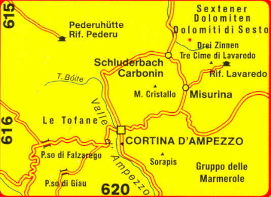 immagine di mappa topografica mappa topografica 617 - Cortina d' Ampezzo, Dolomiti Ampezzane