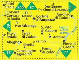 immagine di mappa topografica mappa topografica n.55 - Cortina d' Ampezzo, Selva di Cadore, Corvara, Badia, Monte Civetta e Pelmo, Pieve di Cadore, Tre Cime di Lavaredo - mappa plastificata, impermeabile e anti-strappo + mappa panoramica - con reticolo UTM per sistemi GPS