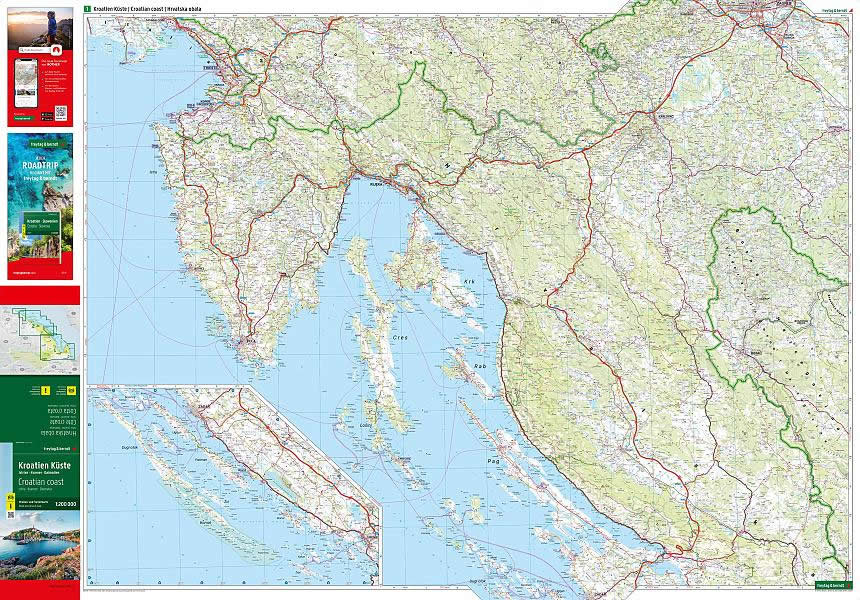 immagine di mappa stradale mappa stradale Costa della Croazia - con Istria, Dalmazia, Dubrovnik - mappa stradale ed escursionistica con spiagge, parchi naturali e strade panoramiche - nuova edizione Dicembre 2025