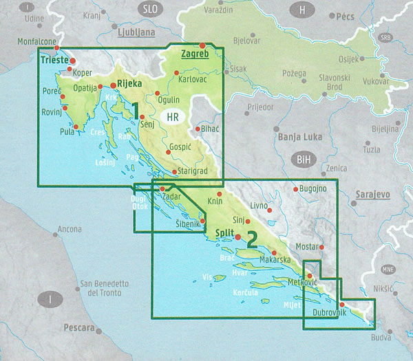 immagine di mappa stradale mappa stradale Costa della Croazia - con Istria, Dalmazia, Dubrovnik - mappa stradale ed escursionistica con spiagge, parchi naturali e strade panoramiche - EDIZIONE 2026