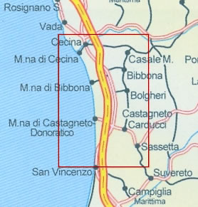 immagine di mappa topografica mappa topografica N.539 - Costa Etrusca - Cecina, San Vincenzo, Marina di Bibbona, Marina di Castagneto, Donoratico, Castagneto Carducci, Bolgheri, Montescudaio, Guardistallo, Sassetta