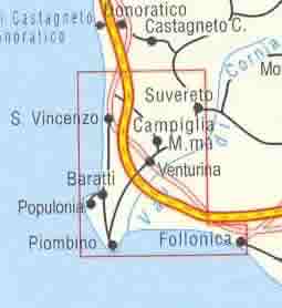 immagine di mappa topografica mappa topografica costa etrusca, promontorio di piombino, val di cornia, san vincenzo, baratti, populonia, campiglia marittima, suvereto, piombino, follonica, venturina