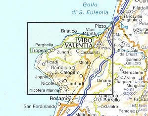 immagine di mappa topografica mappa topografica Costa degli Dei e Promontorio del Poro - con Vibo Valentia, Tropea, Pizzo, Nicotera, Mileto - mappa escursionistica con spiagge, grotte, castelli, luoghi panoramici - nuova edizione