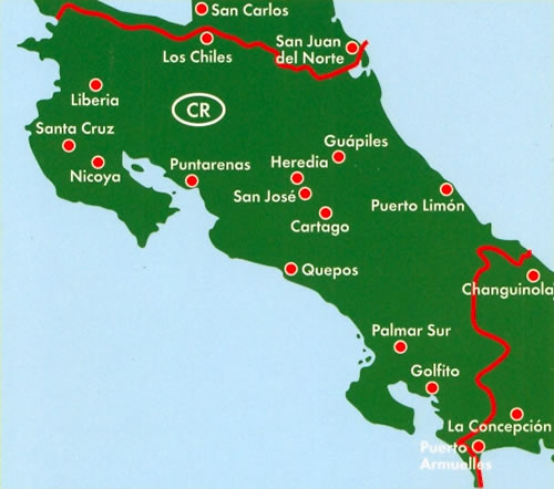 immagine di mappa stradale mappa stradale Costa Rica - San José, Puerto Limón, Heredia, Alajuela, Liberia, Paraíso, Puntarenas, Curridabat, Mercedes, Cartago, Chacarita, Guadalupe, Patarrá, El Tejar, Conceptión - con spiagge, luoghi panoramici, parchi e riserve naturali - edizione 2014