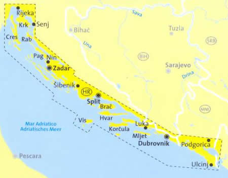 immagine di mappa topografica mappa topografica n.2900 - Croazia e costa della Dalmazia - Rijeka, Krk, Cres, Rab, Senj, Pag Nin, Zadar, Sibenik, Split, Brac, Hvar, Vis, Luka, Dubrovnik, Podgorica, Ulcinj - Set di 3 mappe escursionistiche compatibili con GPS - con spiagge e luoghi panoramici - edizione 2018