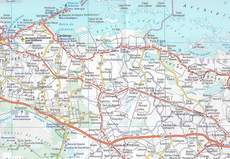 immagine di mappa stradale mappa stradale Cuba - con La Habana, Cienfuegos, Pinar del Rio, Santa Clara, Trinidad, Camagüey, Holguìn, Santiago de Cuba, Guantanamo - mappa stradale Michelin n.786 - con spiagge, percorsi panoramici, parchi e riserve naturali - nuova edizione