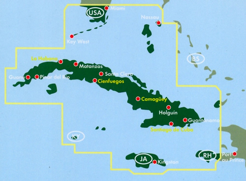 immagine di mappa stradale mappa stradale Cuba - con Pinar del Río, Artemisa, Avana/La Habana, Mayabeque, Matanzas, Cienfuegos, Villa Clara, Sancti Spíritus, Ciego de Ávila, Camagüey, Las Tunas, Granma, Holguín, Guantánamo, Varadero, Isla de la Juventud, New Providence, Nassau, Jamaica, Isole Cayman - edizione 2022