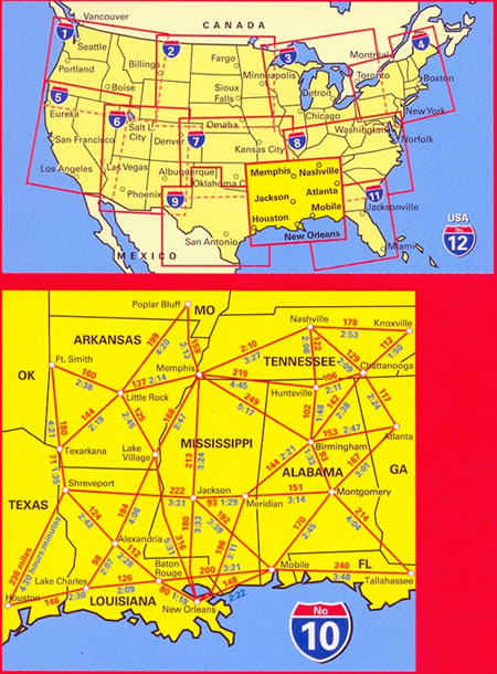 immagine di mappa stradale mappa stradale n.10 - Deep South, Mississippi Valley, Gulf of Mexico (Arkansas, Louisiana, Mississippi, Alabama, Tennessee) - con New Orleans, Jackson, Memphis, Nashville, Natchez, Atlanta, Mobile, Houston, Arkansas, Tennessee, Alabama, Louisiana - con cartografia aggiornata, dettagliata e facile da leggere + guida stradale - EDIZIONE 2024