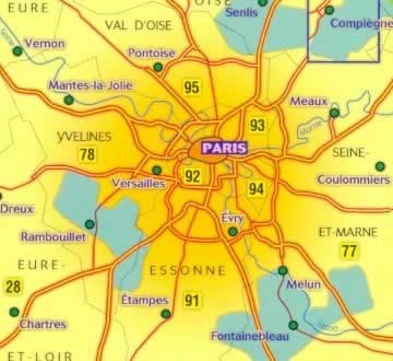 immagine di mappa stradale mappa stradale n.106 - dintorni di Parigi - con Versailles, Chartres, Etampes, Evry, Fontainebleau, Coulommiers, Compiegne, Senlis, Pontoise, Vernon, Dreux