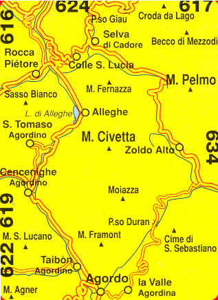 immagine di mappa topografica mappa topografica 620 - Dolomiti - Alleghe, Monte Pelmo, Monte Civetta, Agordo, Sasso Bianco, Moiazza
