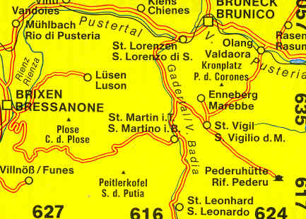 immagine di mappa topografica mappa topografica 615 - Dolomiti - Brixen/Bressanone, St. Vigil-Enneberg, Val Pusteria, Val Badia, Bruneck/Brunico