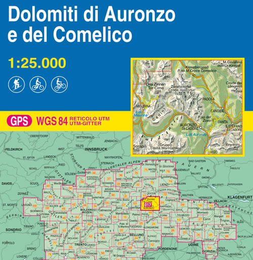 immagine di mappa topografica mappa topografica n.017 - Dolomiti di Auronzo e del Comelico - con Tre Cime, Croda Dei Toni, Cadini, Val d'Ansiei, Auronzo di Cadore, Marmarole, Sorapis, Lago di Misurina, Passo del Zovo, Vigo, Brentoni, S. Stefano di Cadore, Danta, Padola, Crode dei Longerin, M. Cavallino - con reticolo UTM compatibile con GPS - edizione 2020