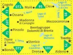 immagine di mappa topografica mappa topografica n.73 - Dolomiti di Brenta, Madonna di Campiglio, Pinzolo, Lago di Molveno, Trento, Ossana, Stenico, Cles, Mezzocorona, Aldeno, Drena, Bondo, Tione di Trento, Cogolo - mappa plastificata, compatibile con GPS + mappa panoramica - nuova edizione