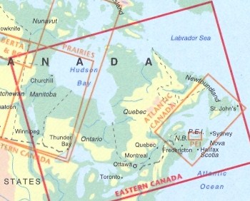 immagine di mappa stradale mappa stradale Eastern Canada / Canada Est  - con Toronto, Ottawa, Montreal, Quebec, Ontario, St. John's