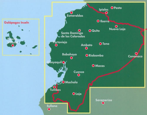 immagine di mappa stradale mappa stradale Ecuador - Guayaquil, Quito, Cuenca, Santo Domingo, Machala, Durán, Portoviejo, Manta, Loja, Ambato, Esmeraldas, Quevedo, Riobamba, Milagro, Ibarra, La Libertad, Babahoyo, Sangolquí, Daule, Latacunga, Isole Galapagos
