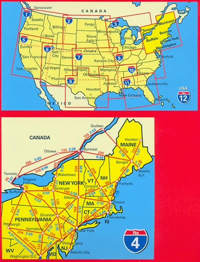 immagine di mappa stradale mappa stradale n.04 - New England, Atlantic NorthEast - con New York, Washington DC, Philadelphia, Atlantic City, Boston, Providence, Acadia, Cape Cod, Maine, Pennsylvania - con cartografia aggiornata, dettagliata e facile da leggere + guida stradale - nuova edizione