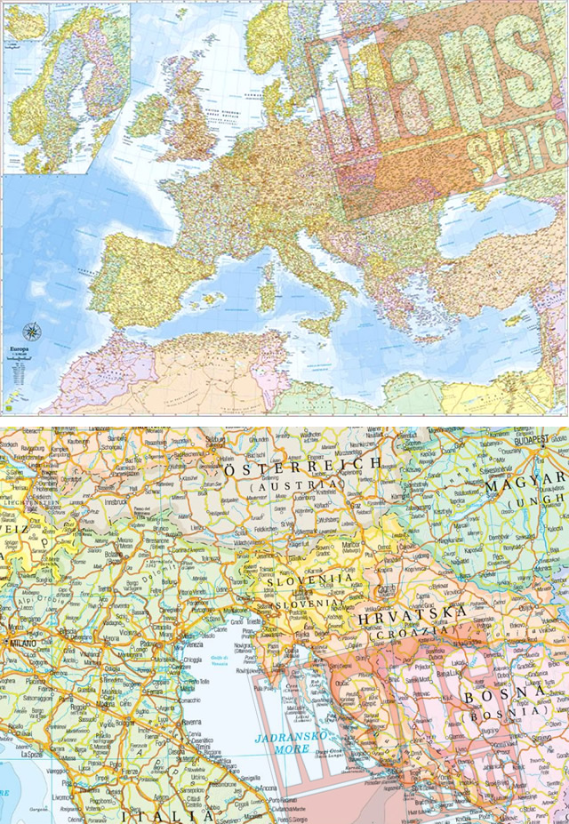 immagine di mappa murale mappa murale Europa - carta murale plastificata - cartografia dettagliata fisico-politica - 130 x 96 cm - edizione 2022